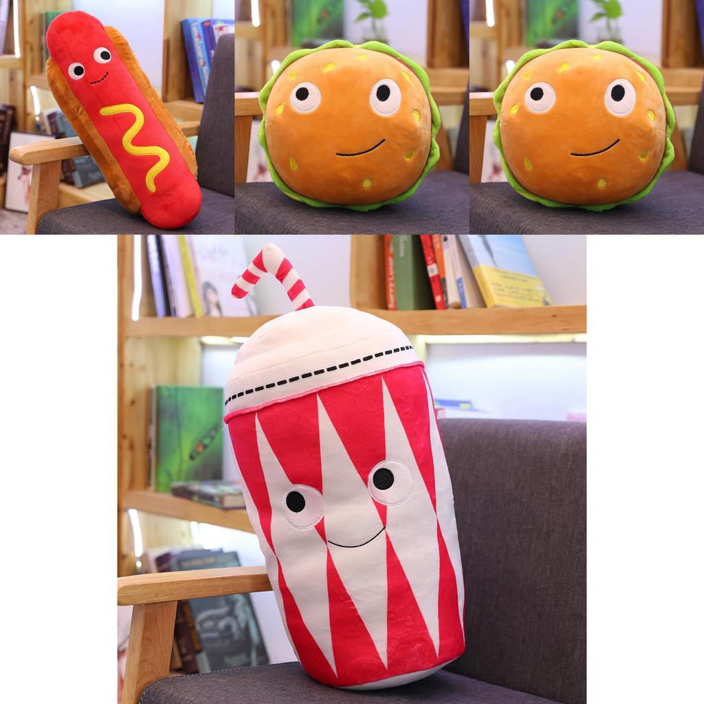 Adorable Plush Hamburger Hot Dog Popcorn Fries Ice Cream Teddy Bear Cushion Toy
