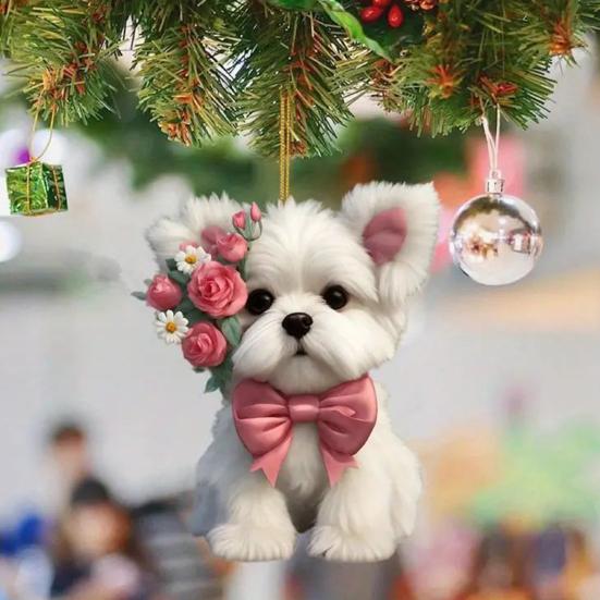 Cute Cat Dog Rose Pendants 2D Acrylic Keychain Novel Pet Themed Charm for Car Mirror Bag Home Festive Decoration
