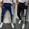 Men's Ripped Small Feet Black Blue Color Jeans Striped Letters Printing Pantalones Jeans Hombre Men's Hip Hop Jean Pants S-XXXL