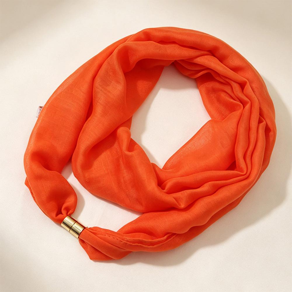 Solid Color Cylinder Magnetic Buckle Lazy Scarf Women Cotton Linen Texture Magnetic Neck Warmer Spring Autumn Versatile No-Tie Decorative Neck Gaiter