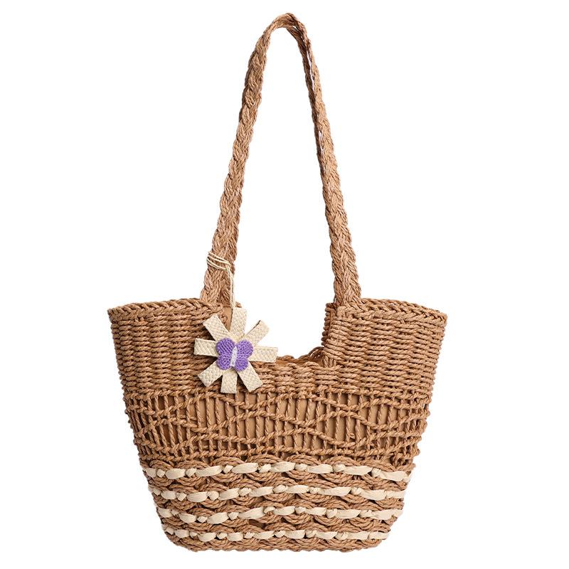 Handwoven Natural Fiber Tote Bag with Braided Handles and Open Weave Design