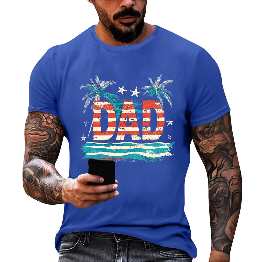 Men's Loose Fit Short Sleeve T Shirt Dad Flag Print Summer Casual Daily Wear Comfortable Lightweight Top for Outdoor Activities
