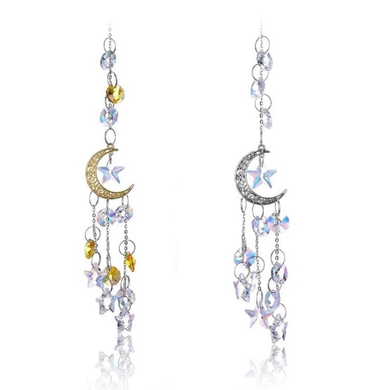 Unique Crystal Moon and Star Prism Window Hanging Suncatchers Ornament Gift For Birthday Anniversary Home Decors