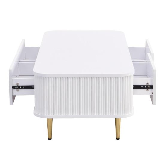 Center Table Coffee Golden Handles with Two Drawers Large Storage Space Curved Sofa Corners Wavy Side Storing MDF Rectangle Shape Tea Home Furniture