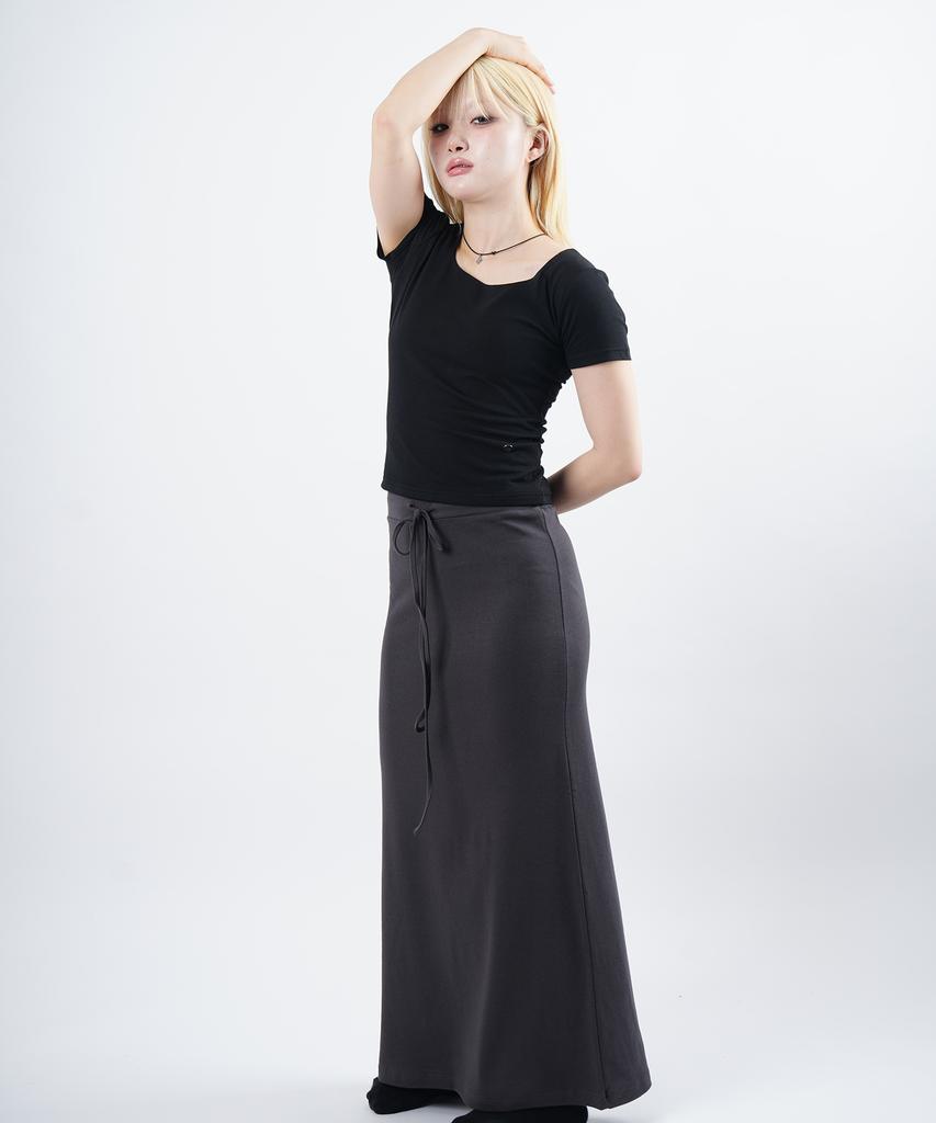 STARRYEYED Modal Banded H Long Skirt (Charcoal)