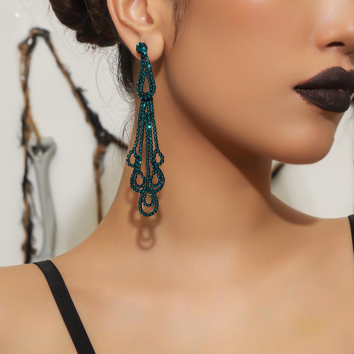 

Класичні чорні кришталеві довгі сережки з геометричним дизайном Модні парні сережки Жіночі сережки 1 пара