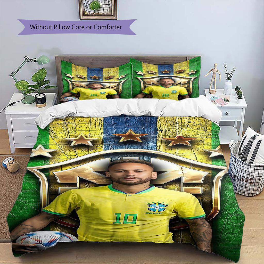 Neymar Jr Pattern Bedding,Quilt Set Quilt Cover Pillowcase Home Birthday Gift(1 * duvet cover + 2 * pillowcase, without core)