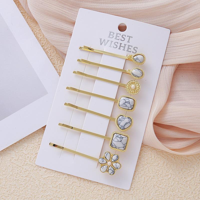 2/3/6Pcs Chinese Style Turquoise Set:Square Heart Flower Drop Blue Turquoise White Turquoise Hairpin Accessories