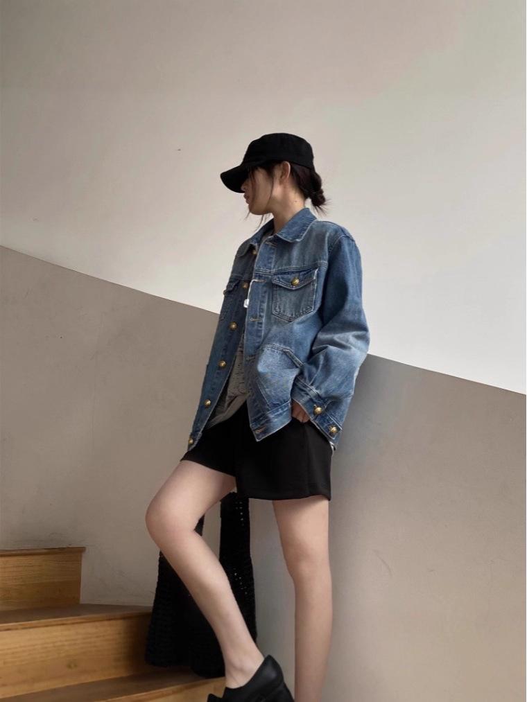 Hong Kong Style Retro Washed Women's Denim Jacket - 2025 Spring/Autumn Loose Casual Fashion Top