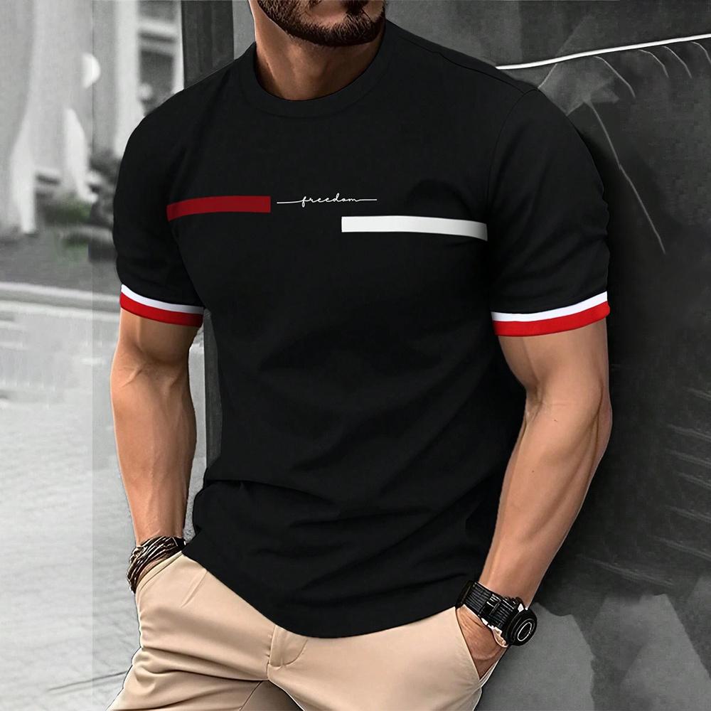 Móda Léto 3D Pruhovaný Potisk Písmen Pánské Tričko Hip Hop Trend Harajuku Streetwear Ležérní O-výstřih Nadměrná Trička Pánské Topy
