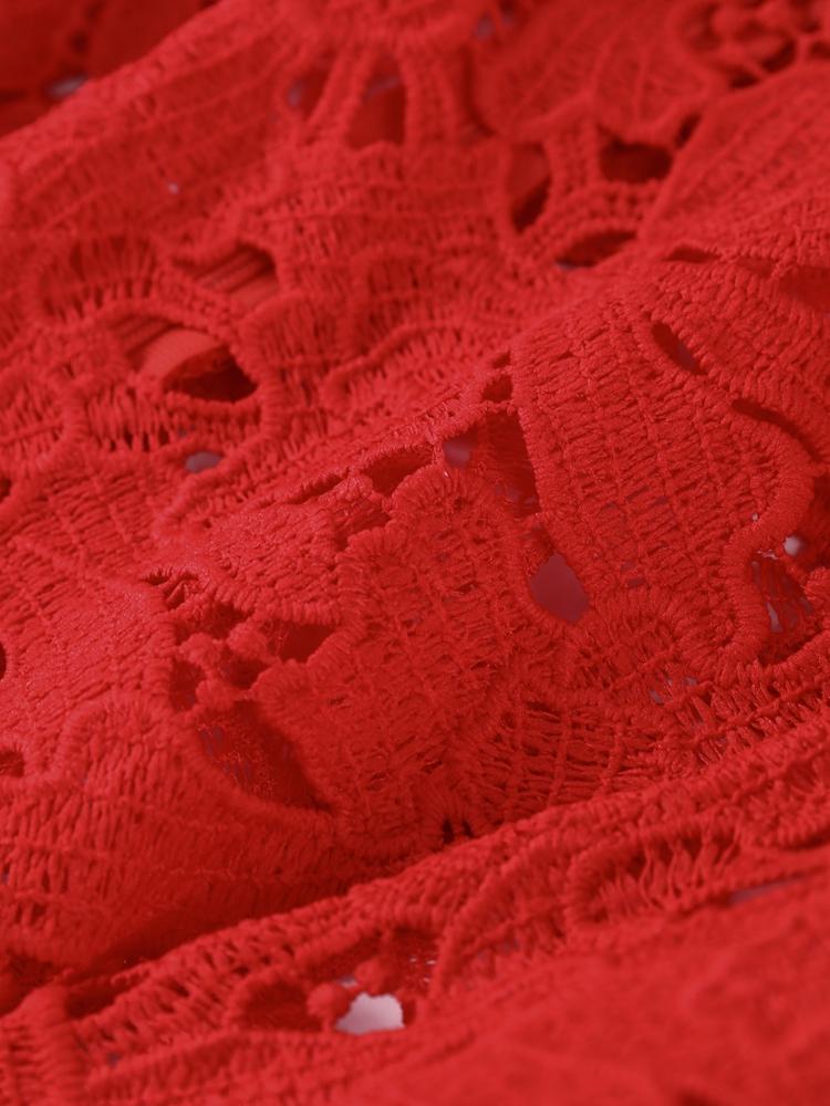 Damen Langarm Durchsichtiges Kleid Damen Blumen Ausgehöhlt Stehkragen Kleid Weihnachtsfeier Geburtstag Rotes Kleid 2025