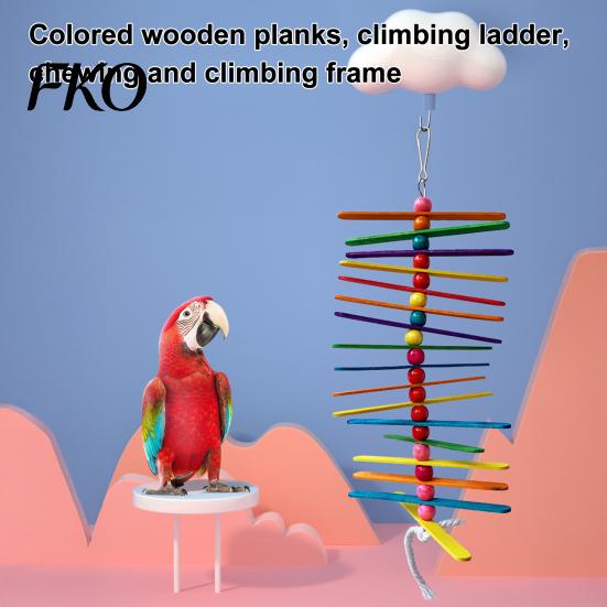 Parrot Anxiety Relief Toy Wooden Strips Toy, Bird Chew with Colorful Beads, Chewing And Climbing Cage Accessory for Budgie Conure