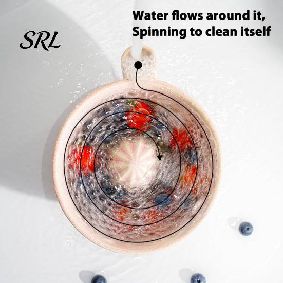 Multifunktionale Schüssel für Lebensmittelzubereitung Berry Swirl mit Abtropfvorrichtung und Silikonpad, Keramik Retro Ofen Leicht zu reinigen Spülmaschinenfest Gebrannter Sieb, Kompaktes Sieb