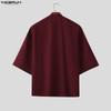 INCERUN Men V Neck Half Sleeve Side Lace-up Casual Loose T-shirts Tops