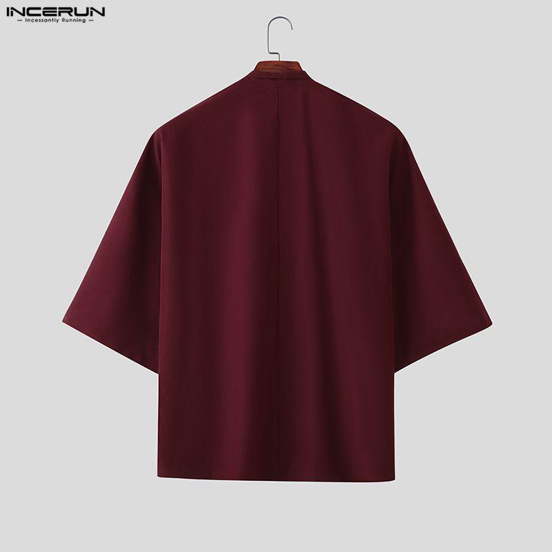 INCERUN Men V Neck Half Sleeve Side Lace-up Casual Loose T-shirts Tops