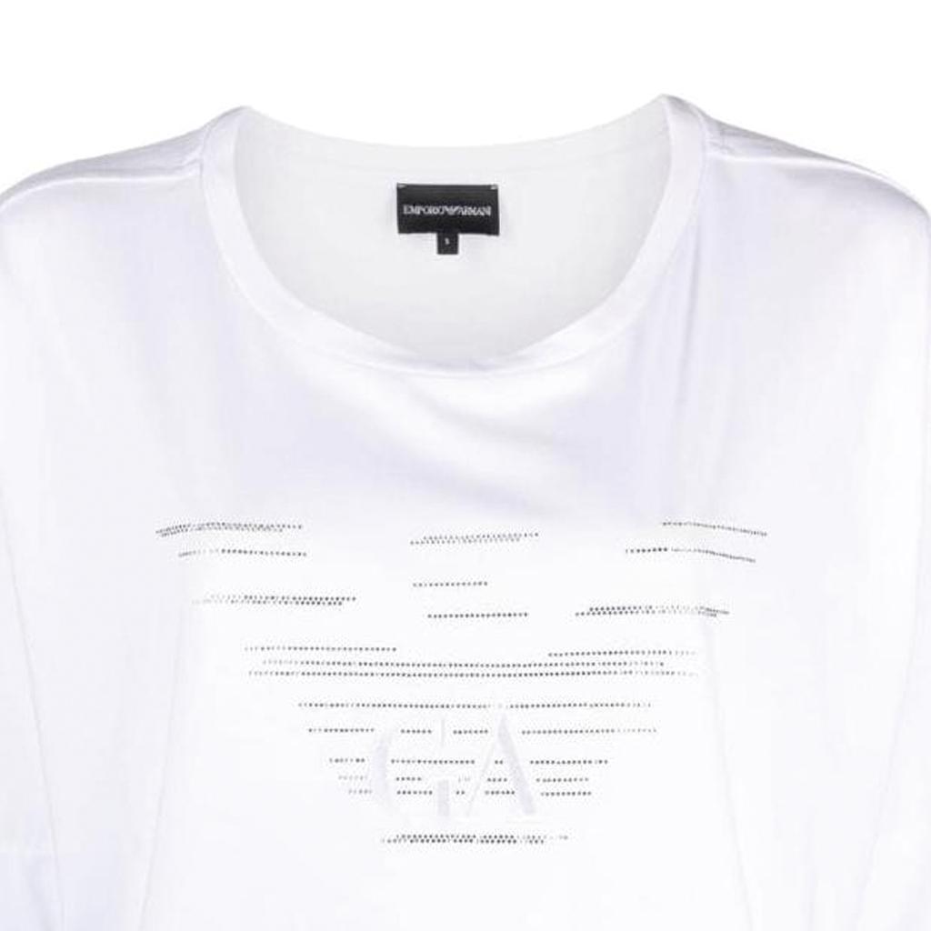 Emporio Armani FW23 Rhinestone Logo Round Neck Casual Short Sleeve T-Shirt Women Tops White 3D2T7C-2JFNZ-0100