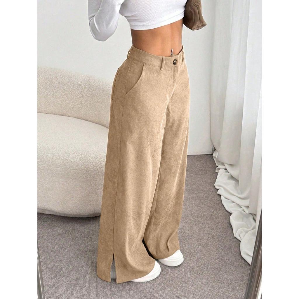 Spring and Autumn Women's Clothing, Retro Style, Straight Leg Wide Leg Pants, High Waisted Pants, Corduroy Pants, Versatile Casual Pants