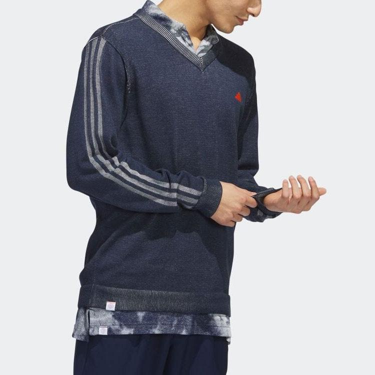 Adidas Golf Three Stripe Long Sleeve V-Neck Sweater Men Sweater Navy-Blue HT0019