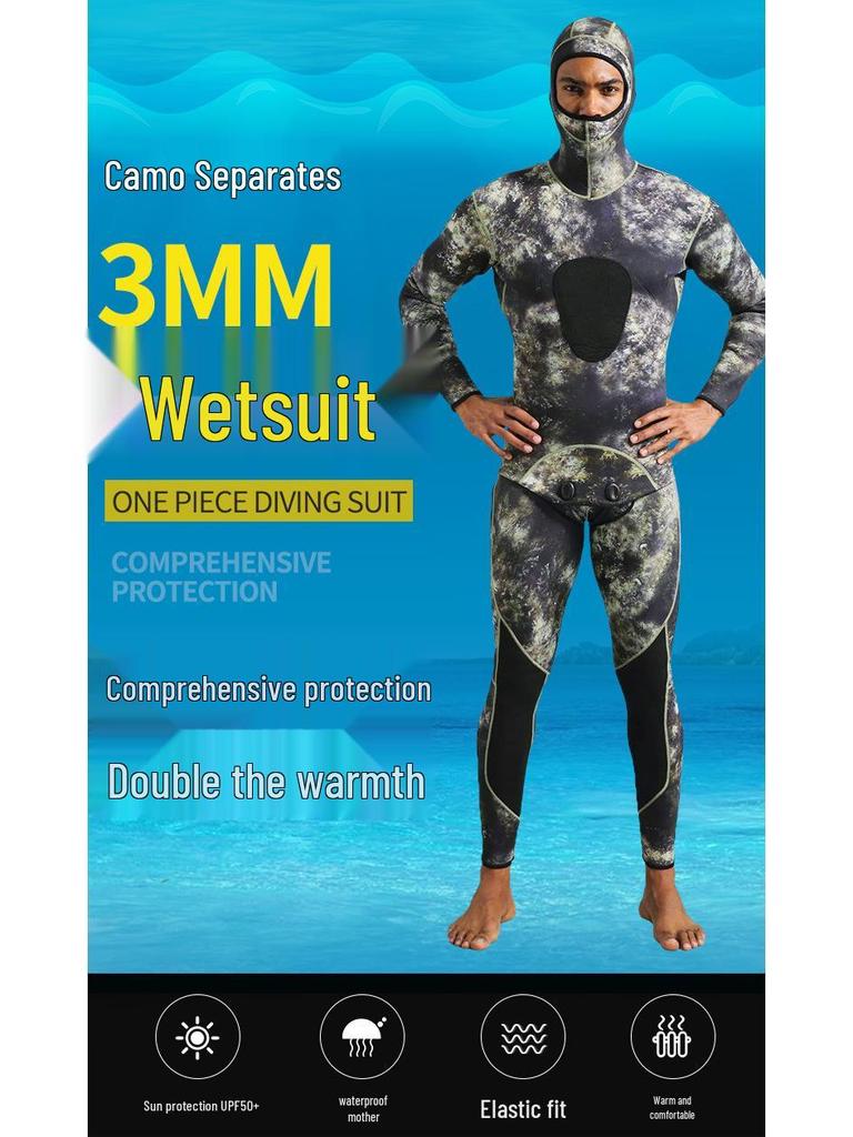 Camouflage Snorkeling & Spearfishing Wetsuit Set - 1.5/3/5MM for Cold Water Protection
