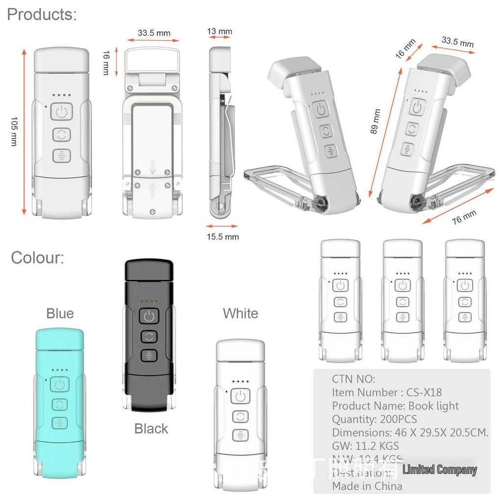 Portable USB Rechargeable Mini LED Book Light Clip with Eye Protection