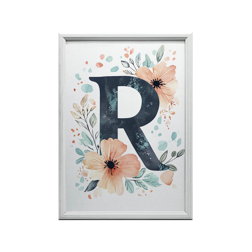 Poster Letter "R" In Floral Wreath Poster Letter "R" In Floral Wreath, 30X40 Cm, Frameless, Matte Paper 230 Gsm