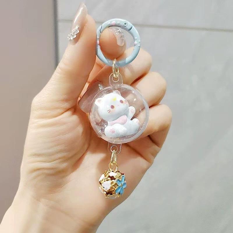 1PC Bag Ornament Accessory Cartoon Cat Keyring Cute Hanging Pendant 3D with Bell Keychain Cat Wind Chime