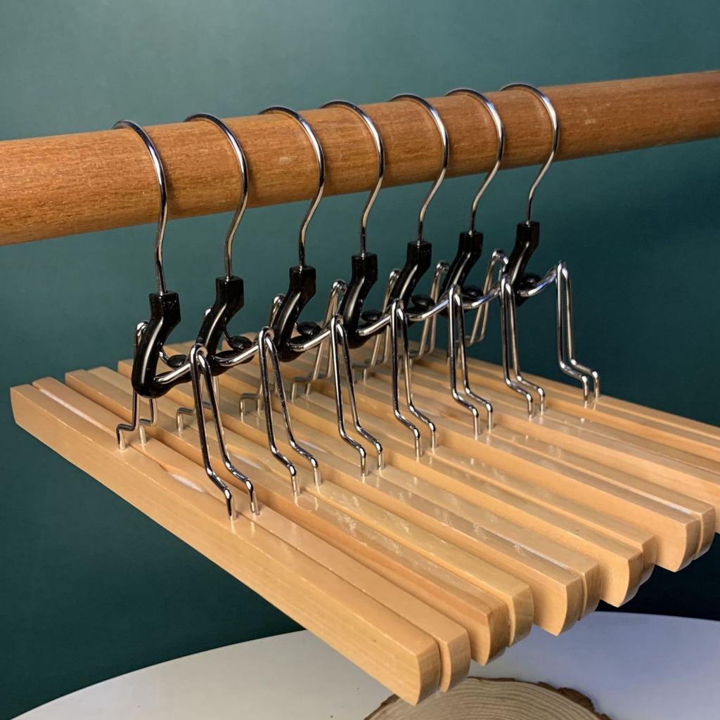 Versatile 10 Pcs Grade Wooden Pants Hanger With Clips Non Slip Skirt Hanger With 360° Swivel Hook