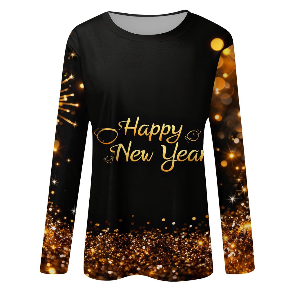 Women's Loose Comfortable Casual Fashion Round Neck New Year Printed Long Sleeve Top
