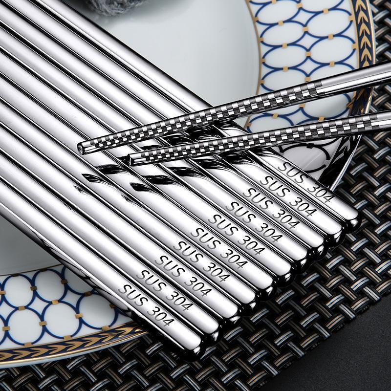 Food Grade 304 Stainless Steel Chopsticks 21Cm Laser Non-Slip Design Heat Resistant Silver Iron Household Pair