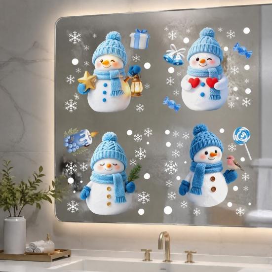 Holiday Decorative Gifts for Friends Christmas Window Clings, Cute Cartoon Snowman Stickers, Winter Snowflake Double-Sided Wall Stickers Static Glass