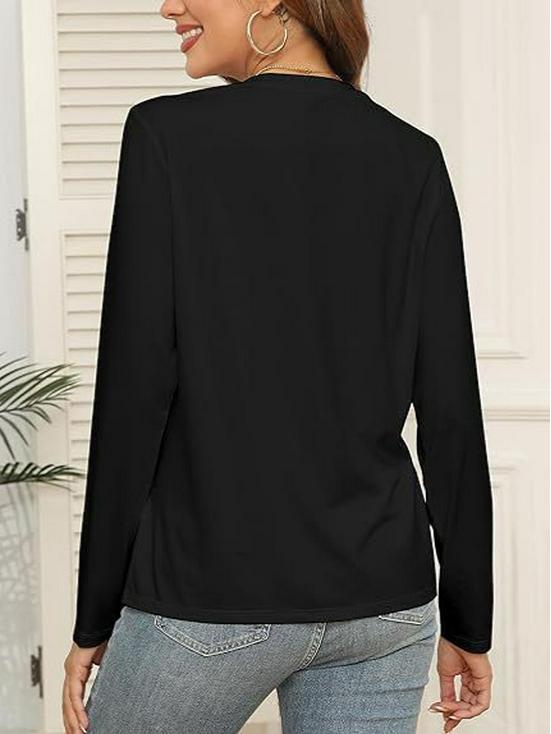 2024 Women's Casual Solid Color Long Sleeve Round Neck T-shirt - European & American Spring/Autumn Style