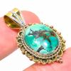 Natural Tibetan Turquoise Two Tone 925 Solid Sterling Silver Pendant 1.50'' Q9v10