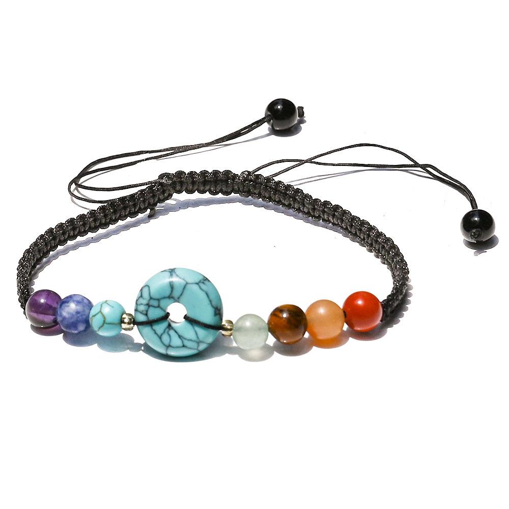 1pc Colorful Weaving Bracelet Natural Stone Bracelet Crystal Peace Buckle Adjustable Donut Yoga Stone Handstring Jewelry Gift