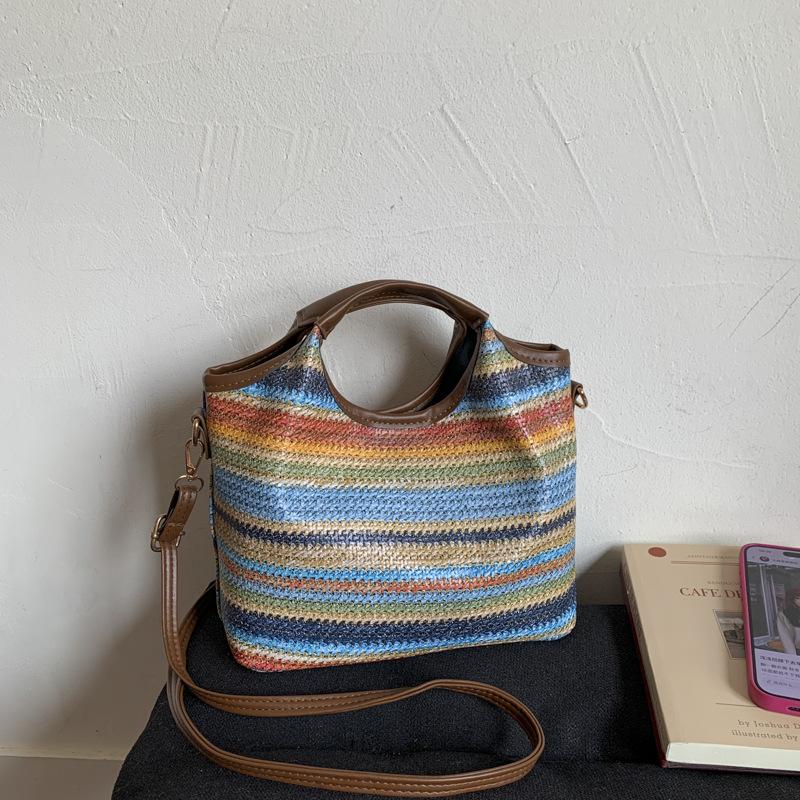 

Textured vacation style woven rainbow new trend personality large capacity fashion straw shoulder handbag