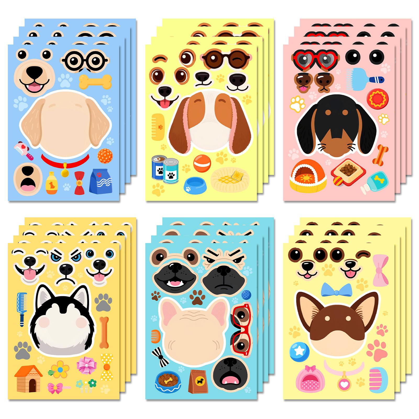 

6 Sheets/Set Dog Puzzle Face Change Sticker Children S Handmade Diy Enlightenment Parent-Child Toy Sticker
