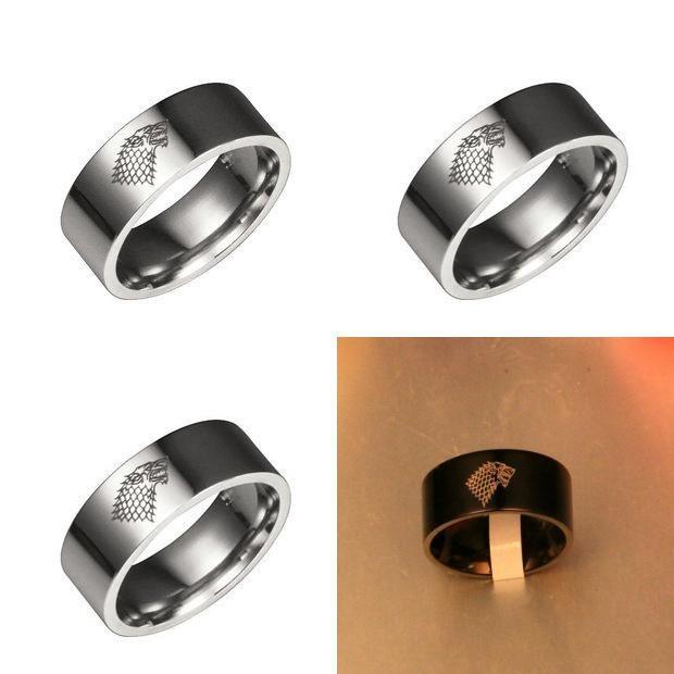 Exquisite Stainless Steel Ring Featuring The Iconic House Stark Ice Wolf Design