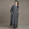 Johnature Women Vintage Dress Spring O-Neck Long Sleeve Patchwork Pockets Button Female Dresses