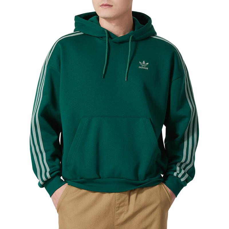 Adidas Originální pruhovaný design Teplá mikina s kapucí Ležérní pulovr Pánská mikina Zelená JP1070