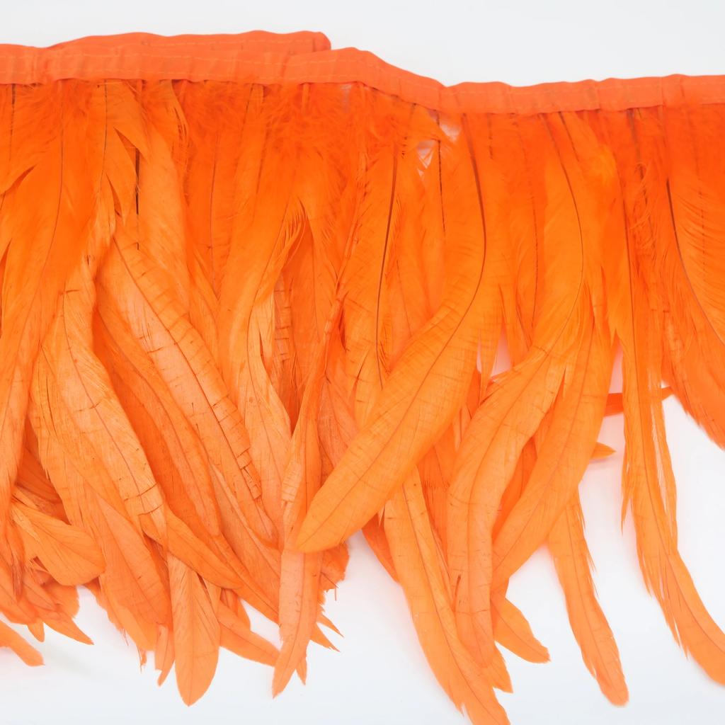 10Meters Colored Rooster Tail Feather Tassel Trim 25-30cm Dyed Cock Plumes Ribbon for Wedding Party Dress Skirt Craft Accessory