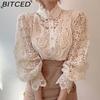 BITCED Women's Loose-fitting, Distinctive Button-down Lace-trimmed Floral Appliqué Shirt