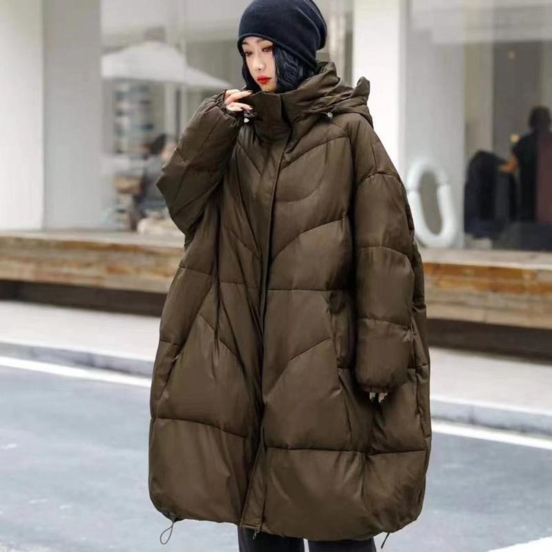 Winter new thickened loose down jacket women's hooded casual large size long knee white duck down jacket