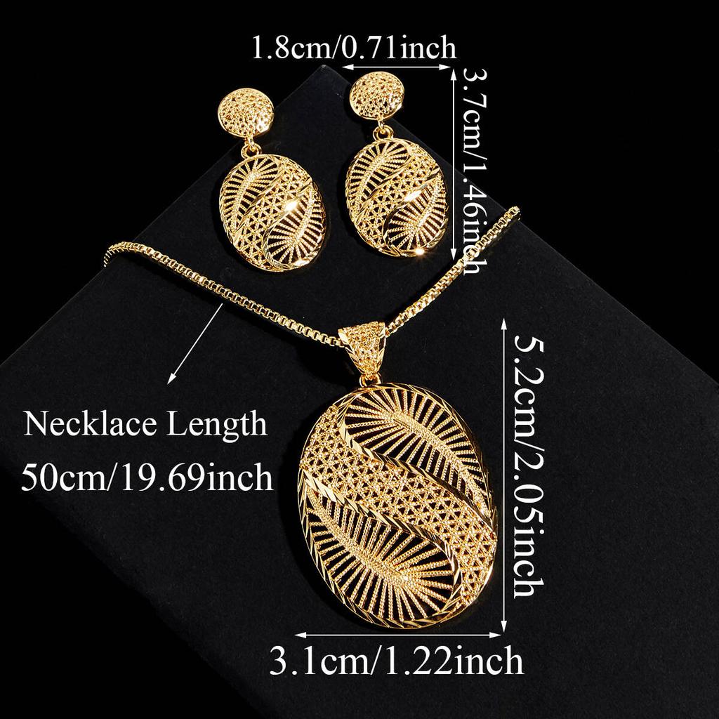 Set Bijuterii Oval Auriu Texturat CMM Colier cu Pandantiv Geometric Cercei Asortați Accesoriu Trendy pentru Femei Purtare Zilnică/Petrecere