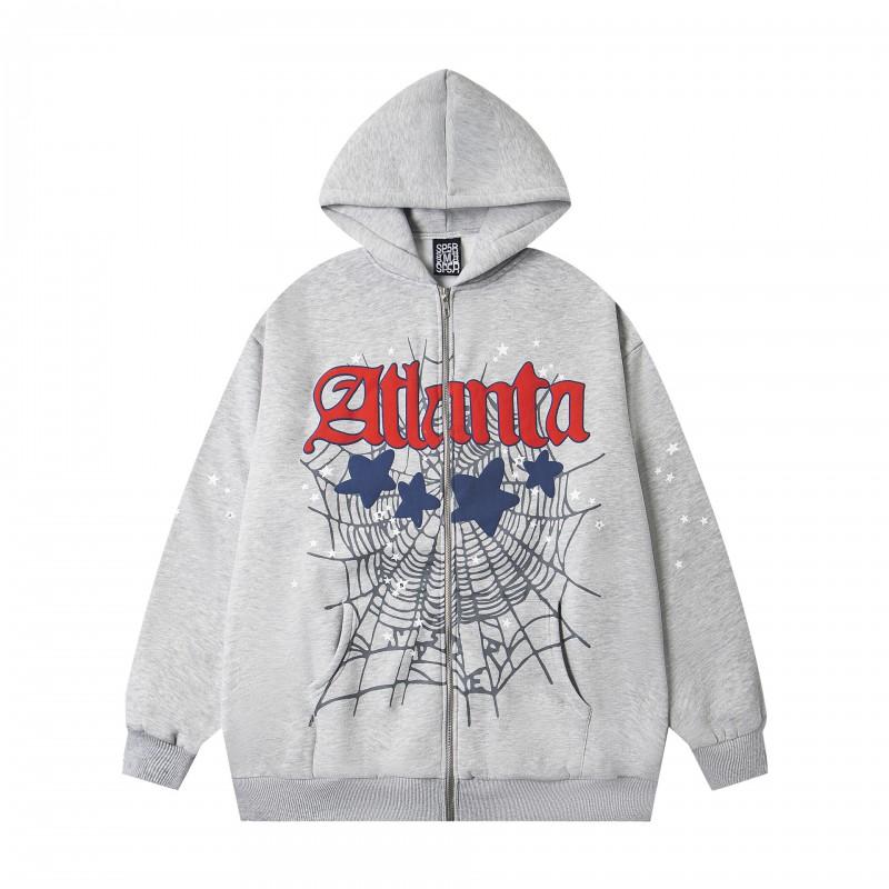 Unisex Übergroßes Kapuzenpullover-Set Mit Spinnennetz-Folienaufdruck Warm Fleecegefüttert Lockerer Schnitt Streetwear Herren Damen