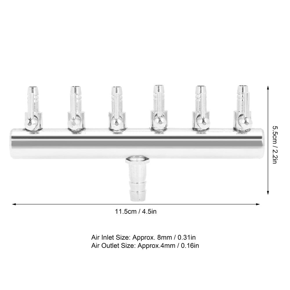 6-Way Air Flow Valve Stainless Steel Air Distributor Practical Air Flow Splitter  Fish Tank