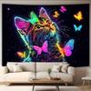 Katze Schmetterling Wandteppich Bunt Kosmischer Stil Neon Tierkunst Polyester 51 x 61 Zoll Schlafzimmer Wohnheim Dekoration