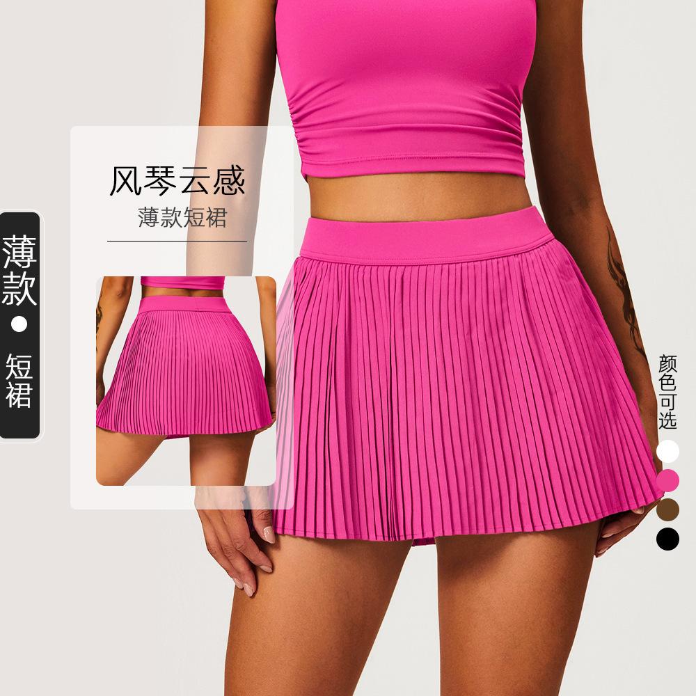New sports skirt women's fake two, hip covering and thin outdoor fitness tennis skirt, anti-light yoga skirt