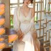 Spring Summer Kimono Bathrobe Gown Female Long 2PCS Robe Set Sleepwear Sexy Lace Nightgown Intimate Lingerie Satin Home Dress