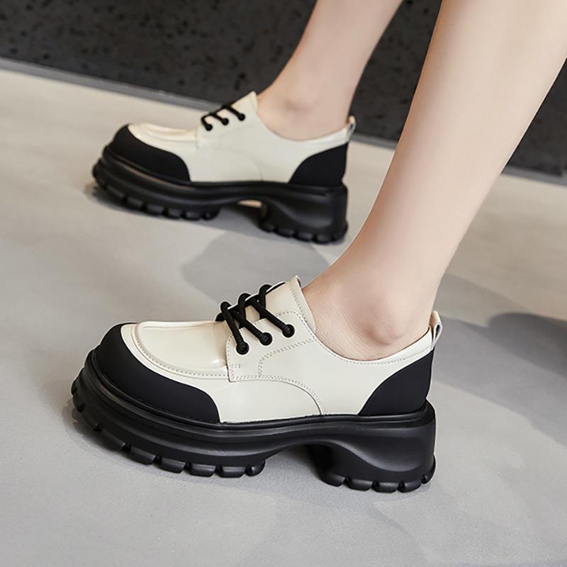 Platform Loafers Women's 2025 Spring New Leather Women's Shoes British Style Small Leather Shoes Muffin Versatile Thick Heel Single Shoes