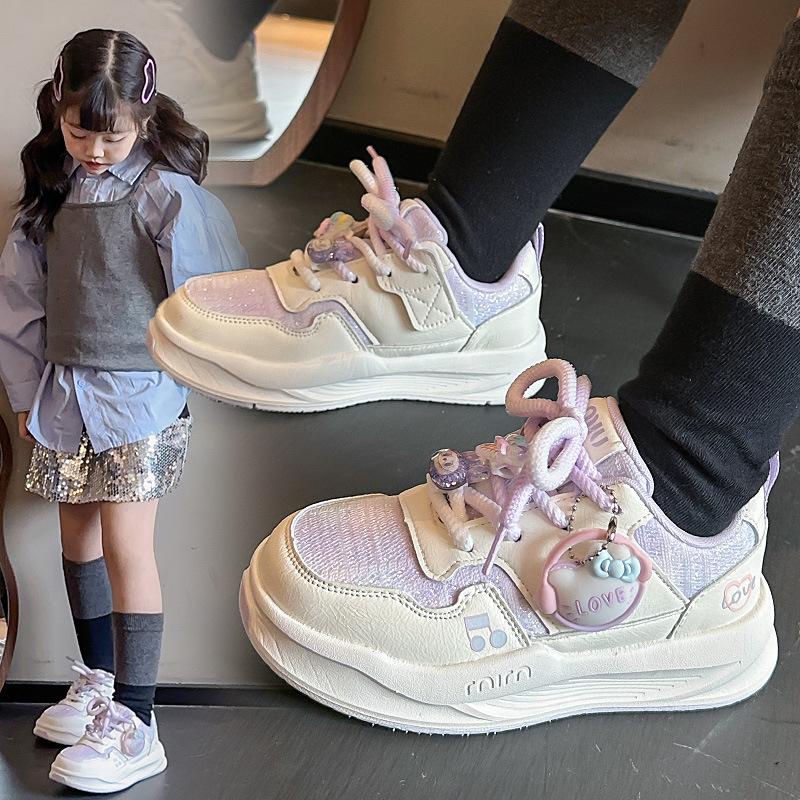 Girls board shoes 2025 autumn new little white shoes girls light shoes sports shoes children soft-soled non-slip casual shoes