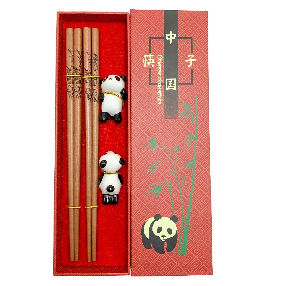 2 Pair With Chopstick Rest Panda Chopsticks Gift Set Non-slip Sushi Chopsticks  Noodle